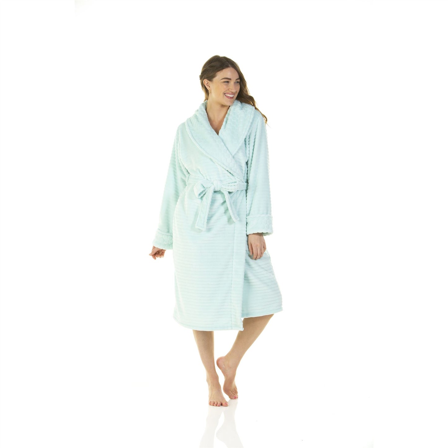 Wysteria Lane Womens Cut-Out Shawl Collar Fleece Robe - Aqua