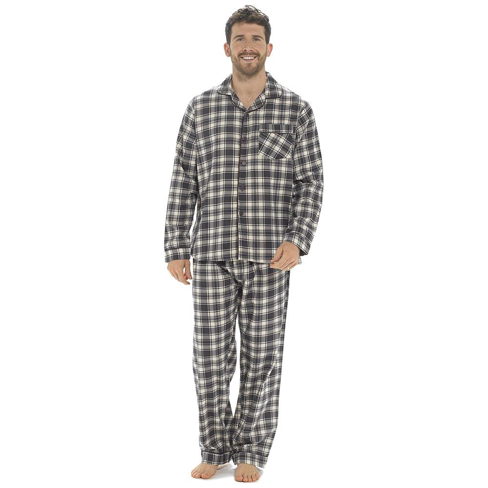 Tom Franks Mens Flannel Pyjamas Grey Check