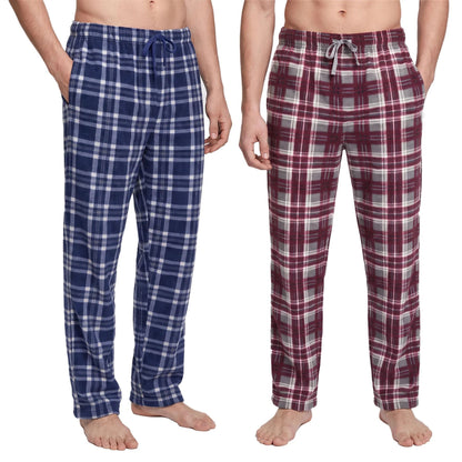Gaubert Mens Check Fleece Lounge Pants (2 Pack) - Red/Blue Gaubert