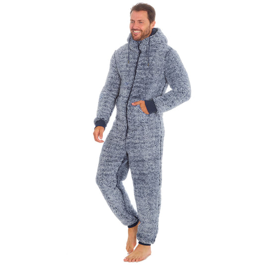 Cargo Bay Mens Frosted Sherpa Fleece Onesie - Navy
