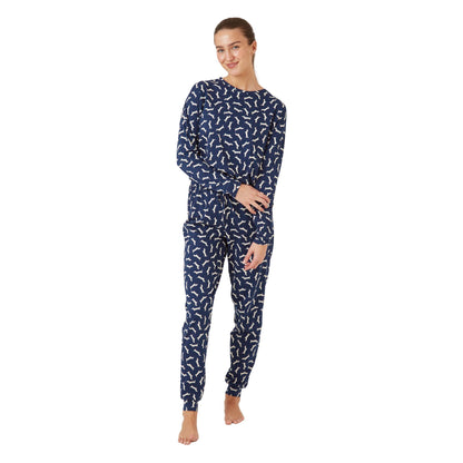 Indigo Sky Womens Dachshund Jersey Cotton Pyjamas - Navy