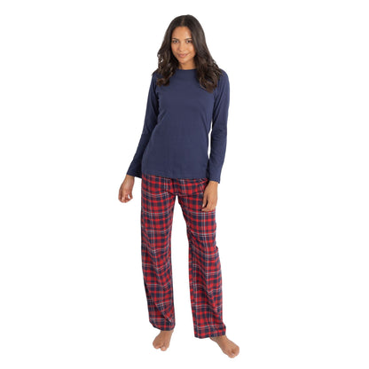Momentii Womens Jersey/Flannel Pyjama Set - Navy/Red Check Momentii