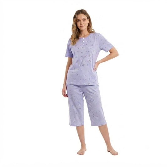 Fine Woman Womens Floral Lace Cropped Pyjamas - Purple Fine Woman