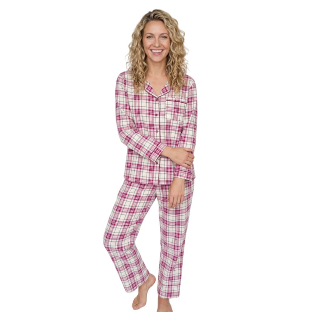 Indigo Sky Womens Check Winceyette Pyjamas - Burgundy Indigo Sky