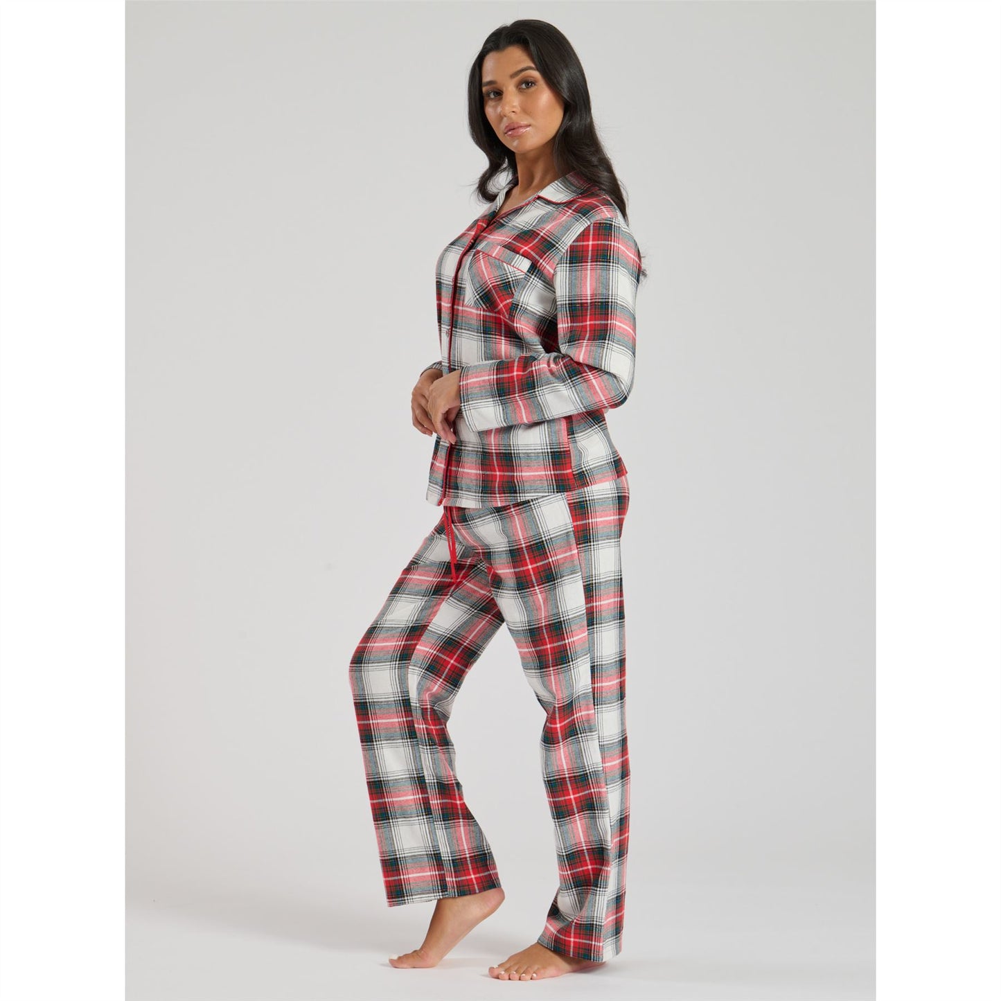 Loungeable Womens Check Brushed Cotton Flannel Pyjamas - Red