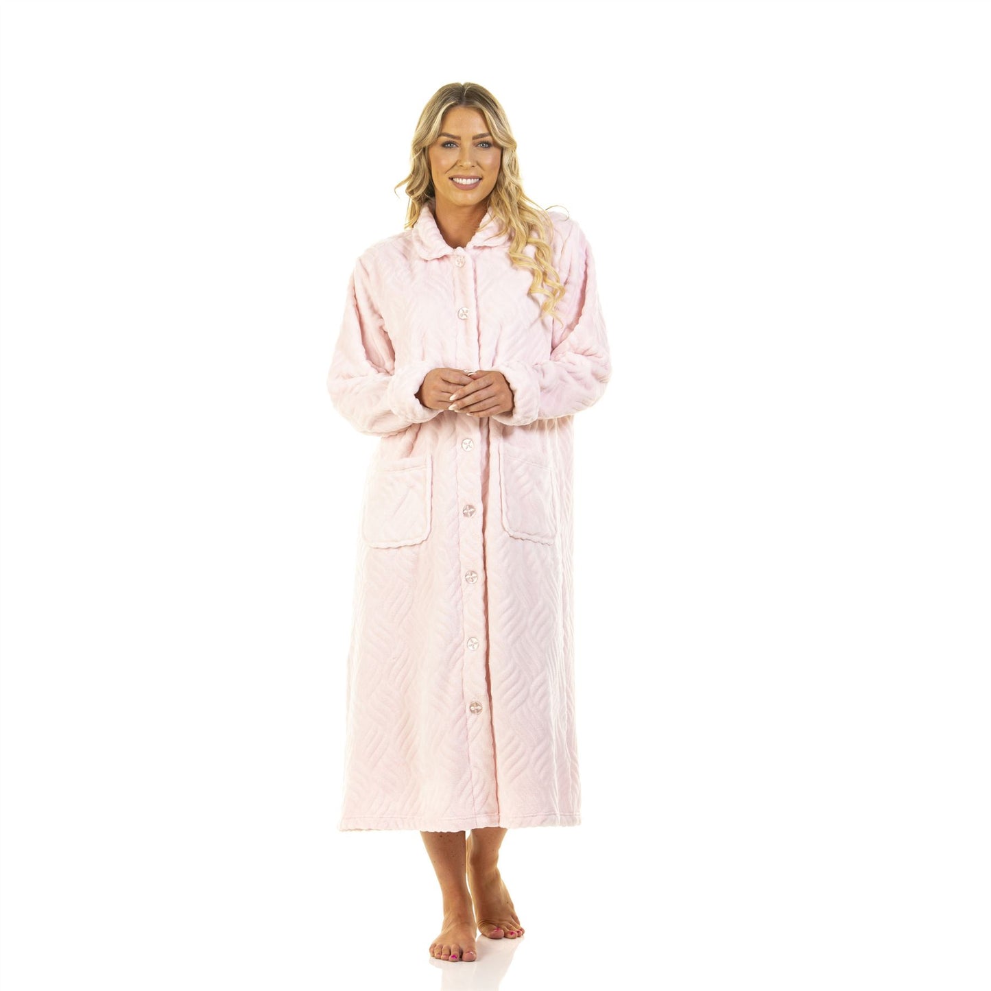 La Marquise Tulip Button Through Fleece Robe - Pink