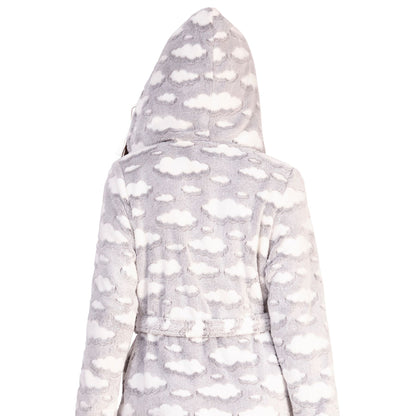 Loungeable Womens Luxury Cloud Print Flannel Fleece Robe