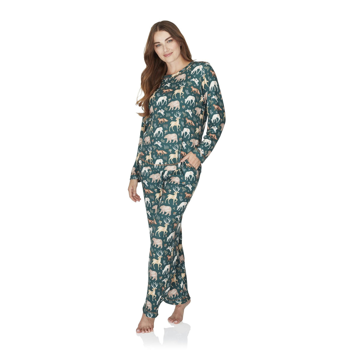 Wysteria Lane Womens Jersey Knit Long Sleeve Pyjamas - Green Wysteria Lane