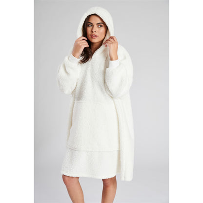 Loungeable Womens Sherpa Fleece Hooded Poncho - Cream