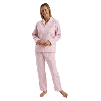Marlon Womens Floral Brushed Cotton Pyjamas - Pink/White