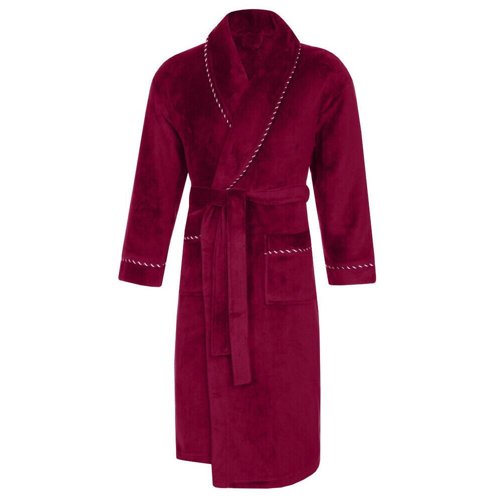 Loungeable Mens Shawl Collar Fleece Robe With Rope Detail - Burgundy