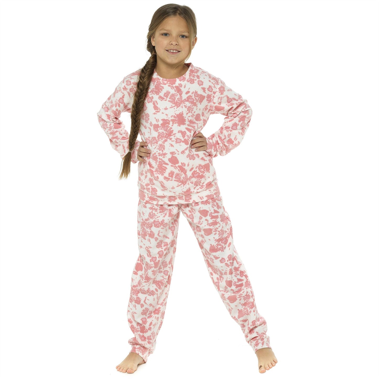 Foxbury Girls Tie Dye Fleece Pyjamas - Pink