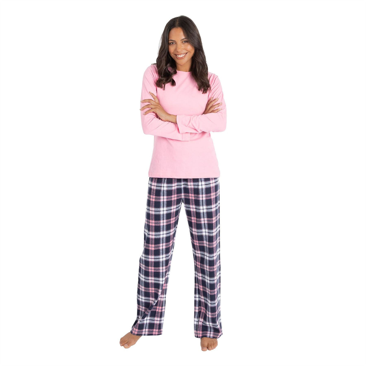 Momentii Womens Jersey/Flannel Pyjama Set - Pink Check Momentii