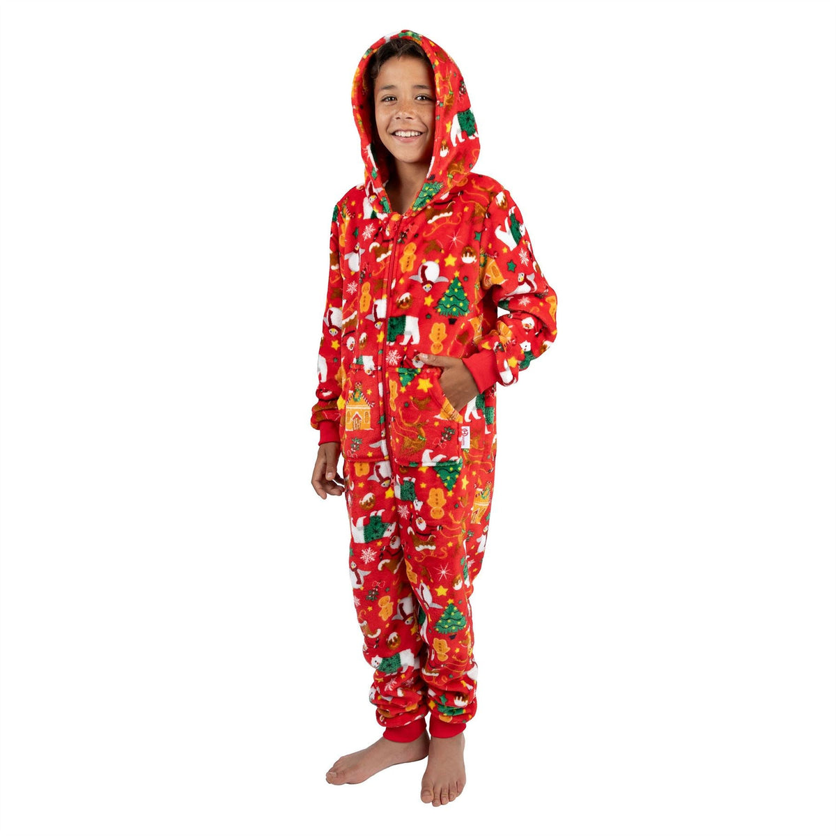 Huggable Hoodie Unisex Kids Christmas Fleece Onesie - Red Huggable Hoodie