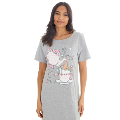 Forever Dreaming 'It's Always Tea Time' Womens Nightdress - Grey Forever Dreaming