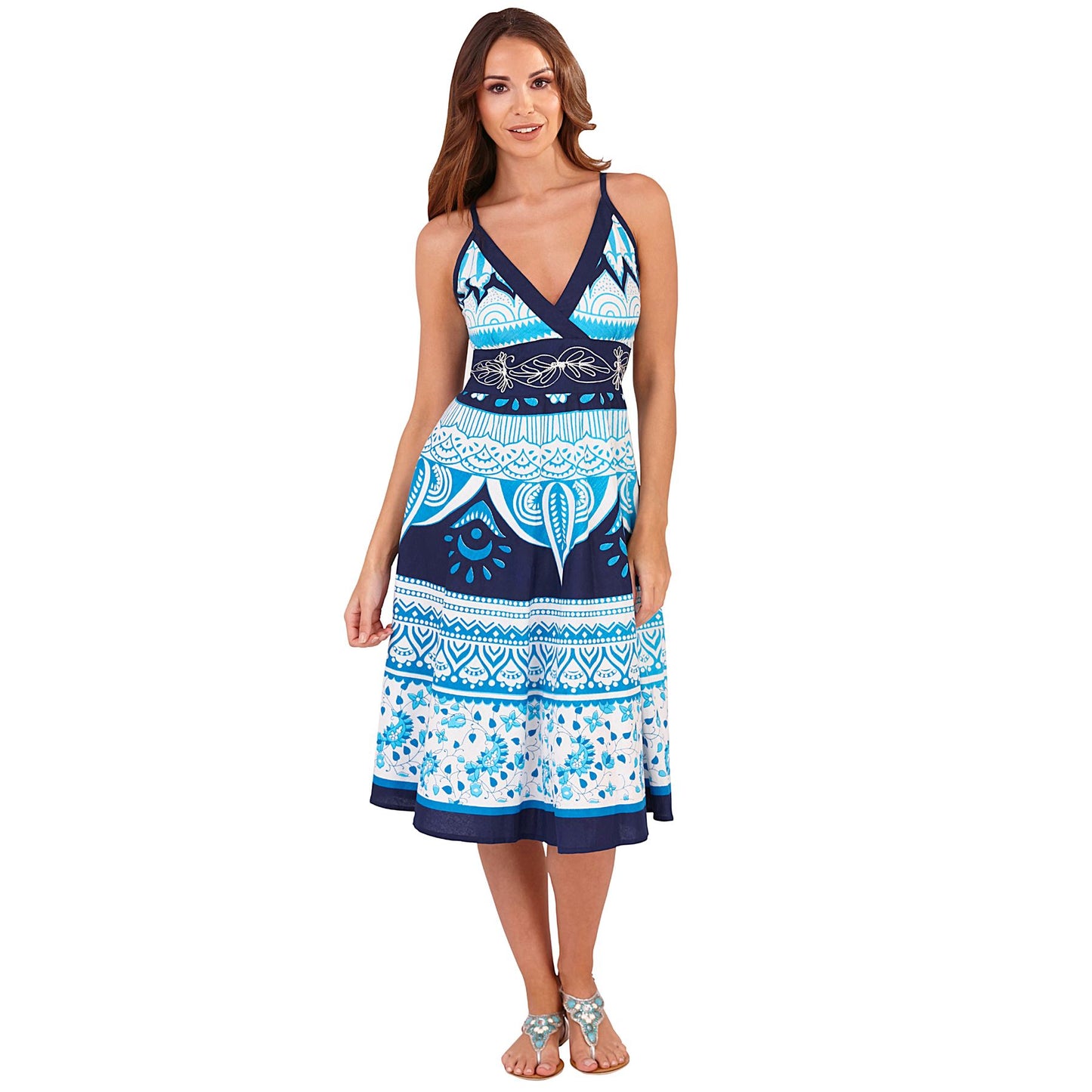 Pistachio Floral Crossover Dress - Blue/Turquoise