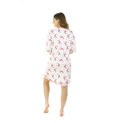 La Marquise Womens Jersey Knit Reindeer Nightdress - Ivory