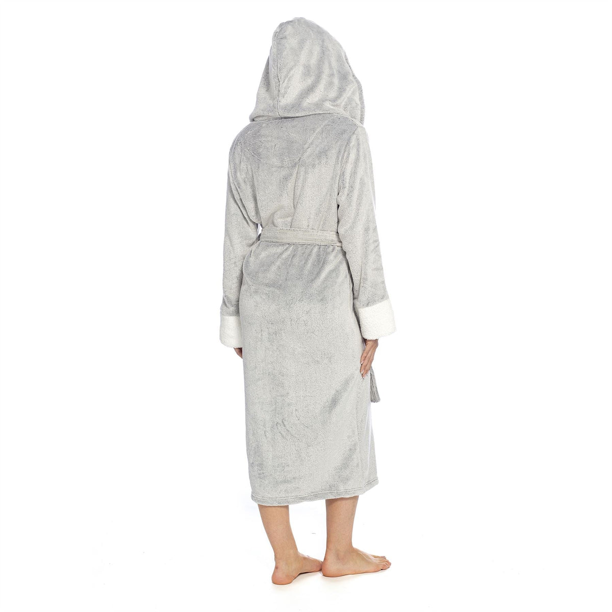 Wolf and Harte Womens Fleece Sherpa Trim Robe - Grey Wolf and Harte