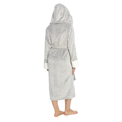 Wolf and Harte Womens Fleece Sherpa Trim Robe - Grey Wolf and Harte