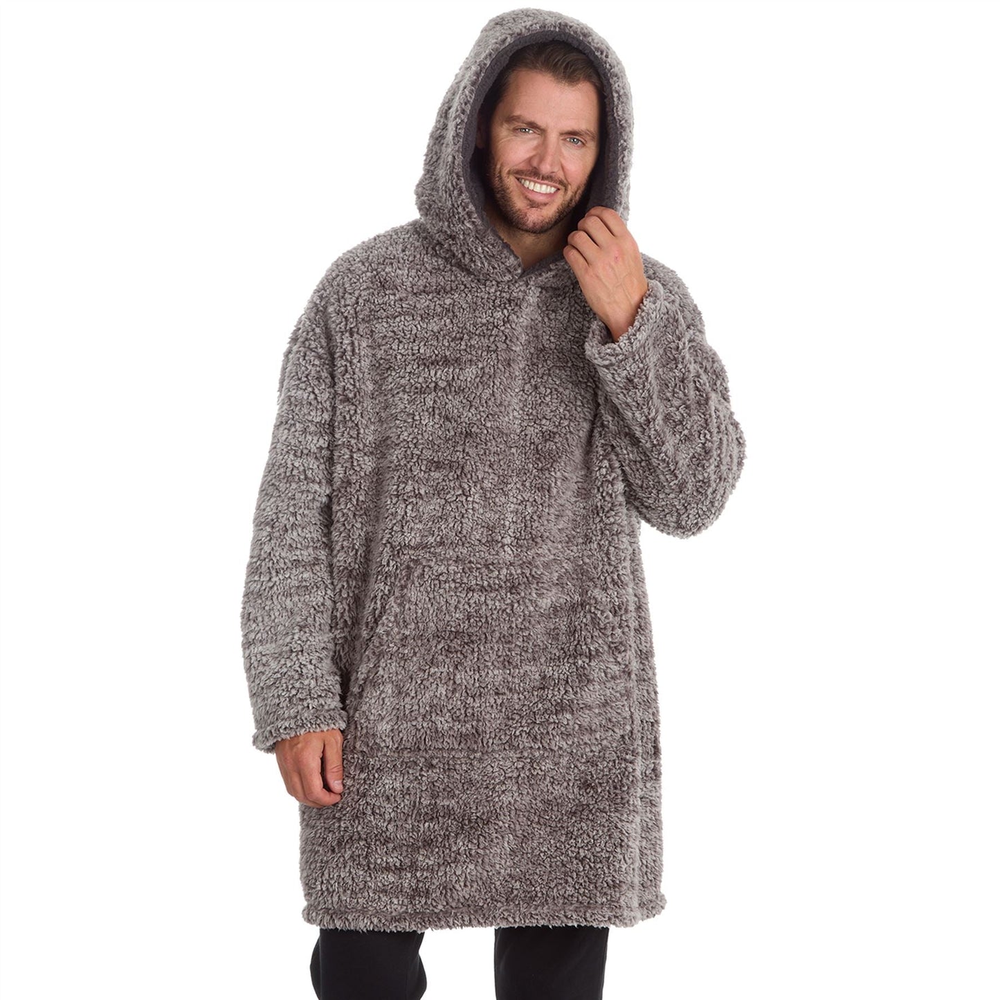 Huggable Hoodie Mens Frosted Sherpa Fleece Oversized Hoodie - Grey Huggable Hoodie