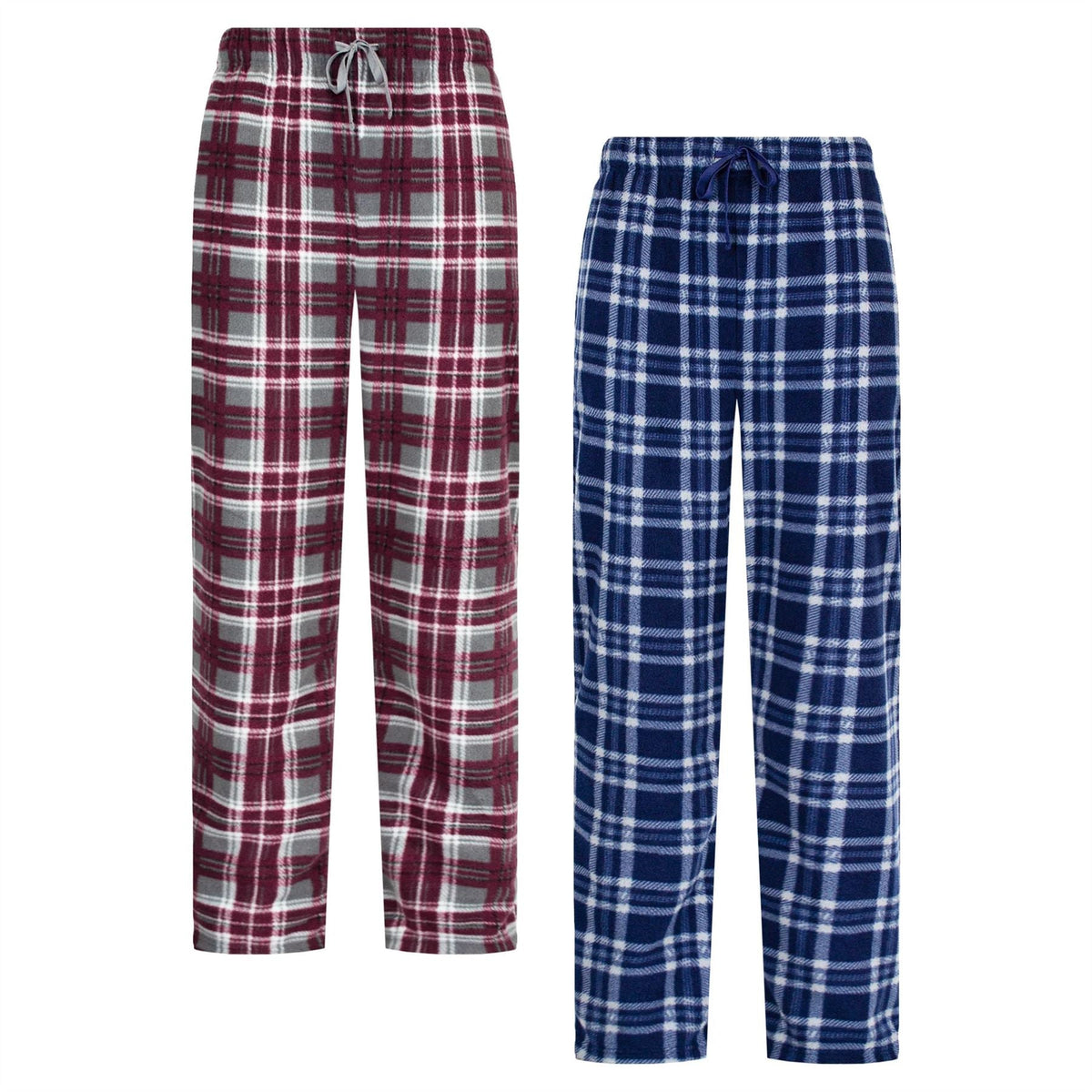 Gaubert Mens Check Fleece Lounge Pants (2 Pack) - Red/Blue Gaubert