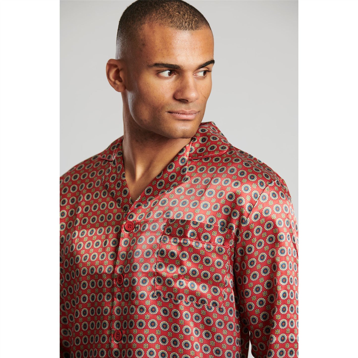 Loungeable Mens Patterned Satin Pyjamas - Burgundy