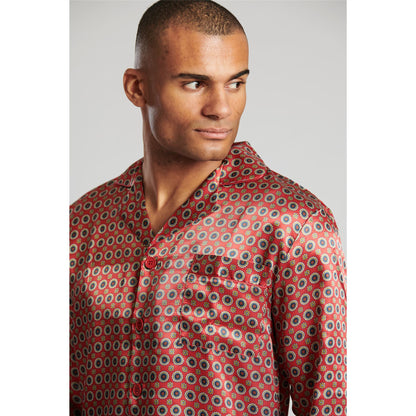 Loungeable Mens Patterned Satin Pyjamas - Burgundy