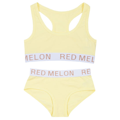 Red Melon Girls Crop Top Bra And Brief Set - Lemon