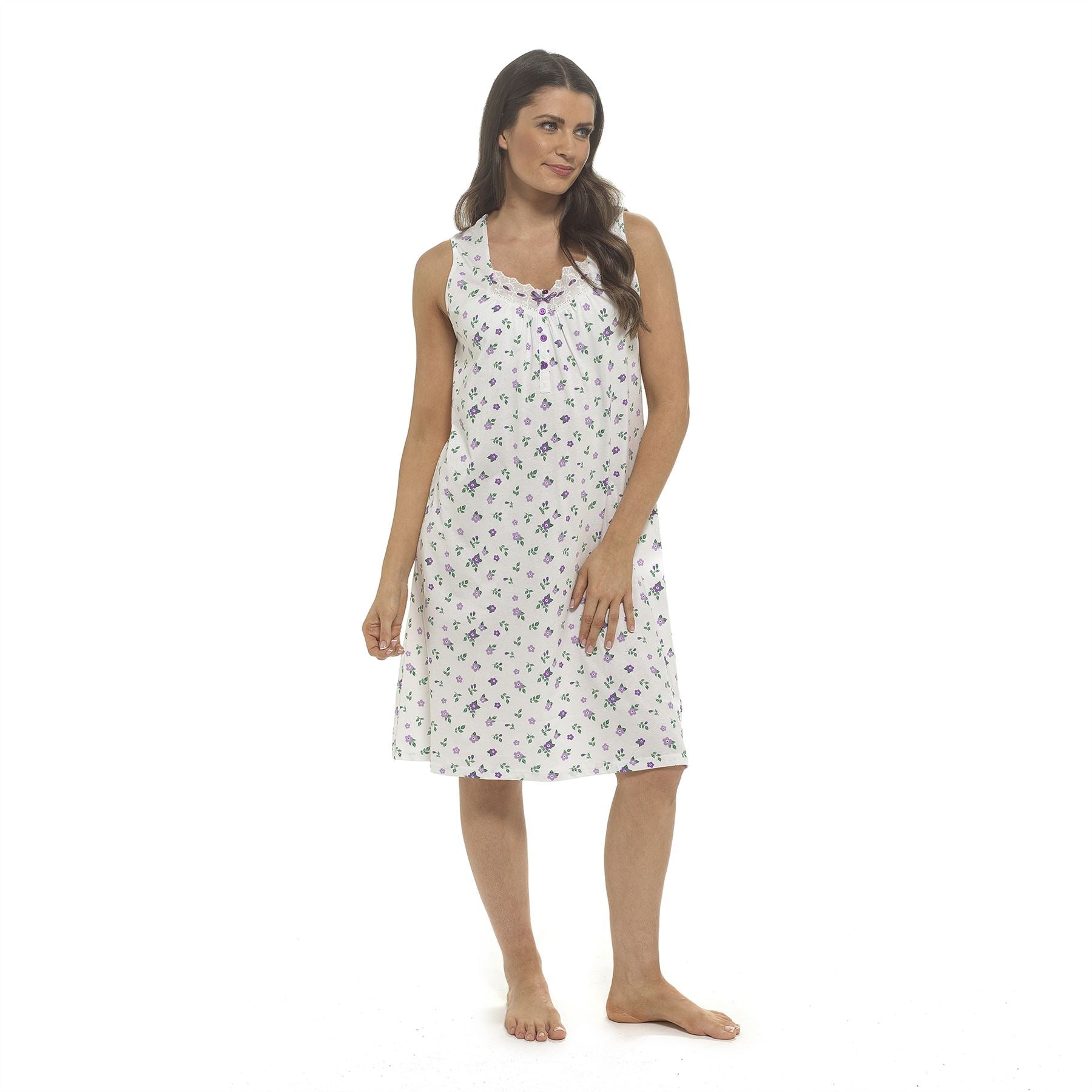 Wolf and Harte Sleeveless Floral Nightdress White/Lilac Wolf and Harte