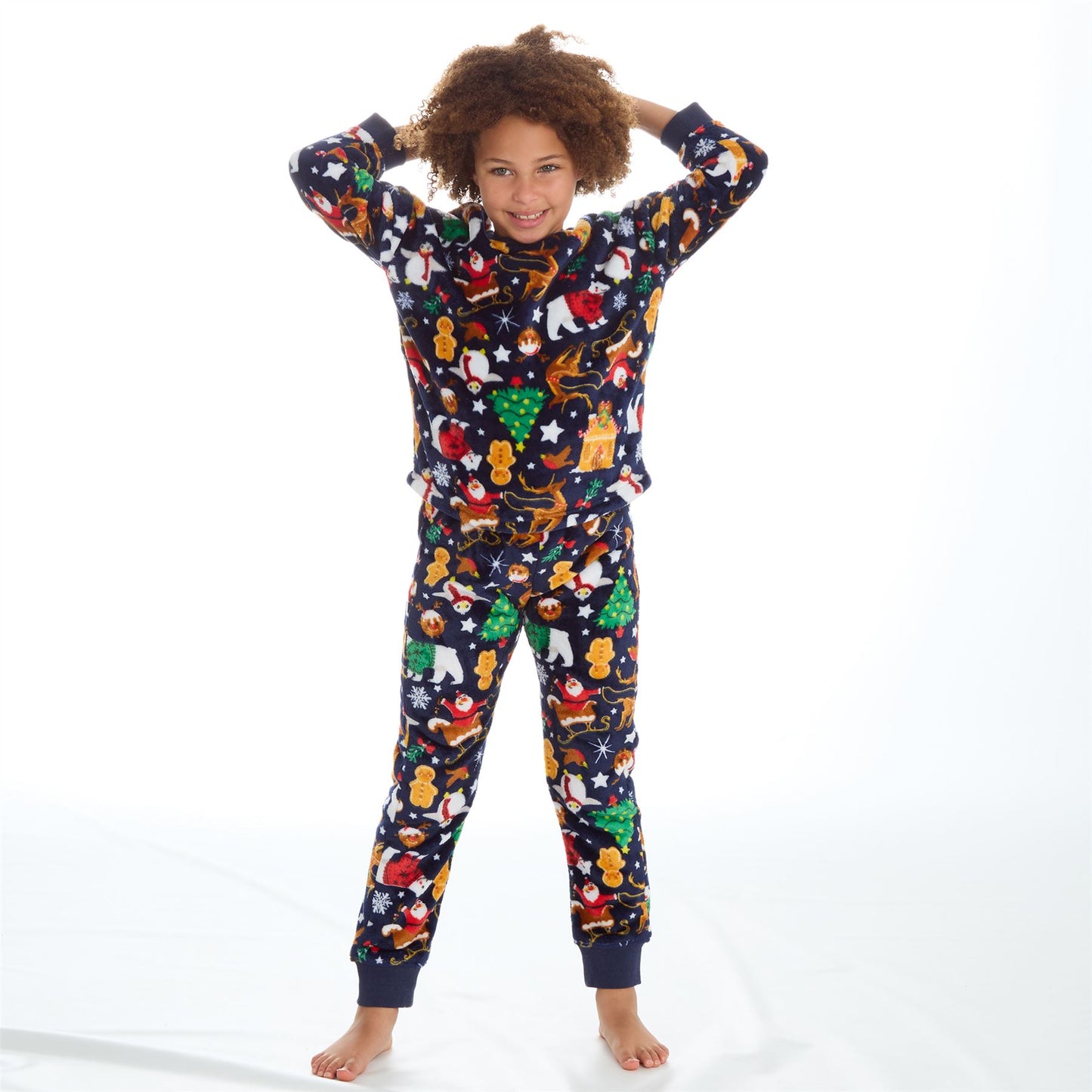 Kids All Over Print Fleece Christmas Pyjamas - Navy (7-13 Years)