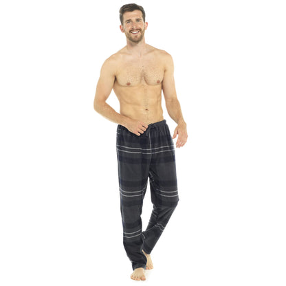 Foxbury Mens Check Fleece Lounge Pants - Charcoal
