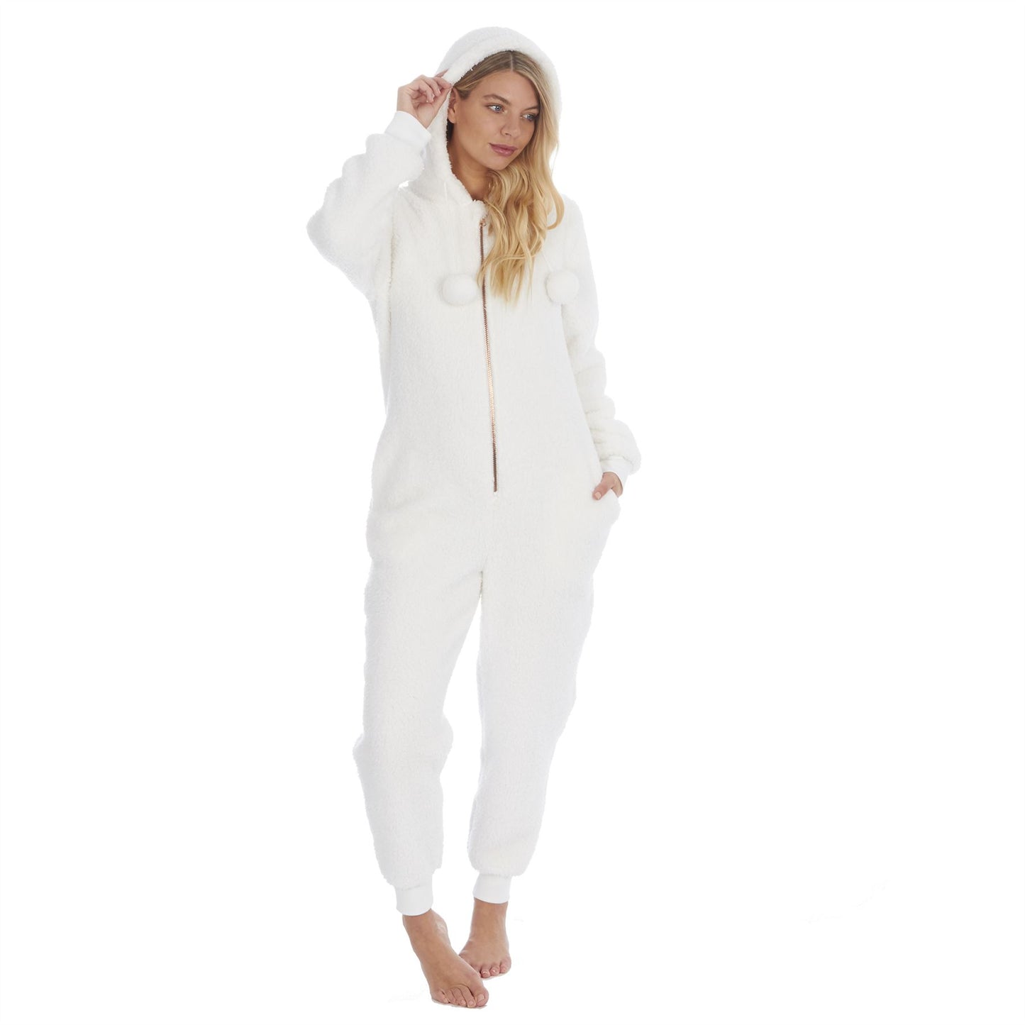Forever Dreaming Womens Borg Fleece Onesie - Cream
