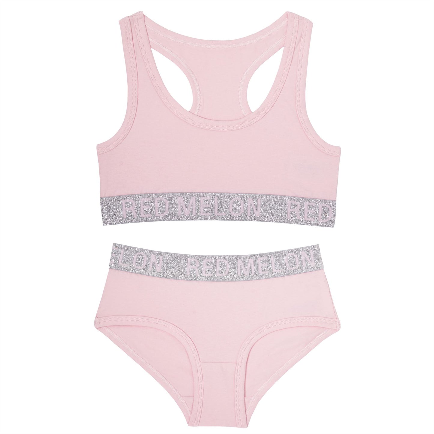 Red Melon Girls Crop Top Bra And Brief Set - Pink