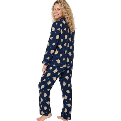Indigo Sky Womens Highland Cow Winceyette Pyjamas - Navy Indigo Sky
