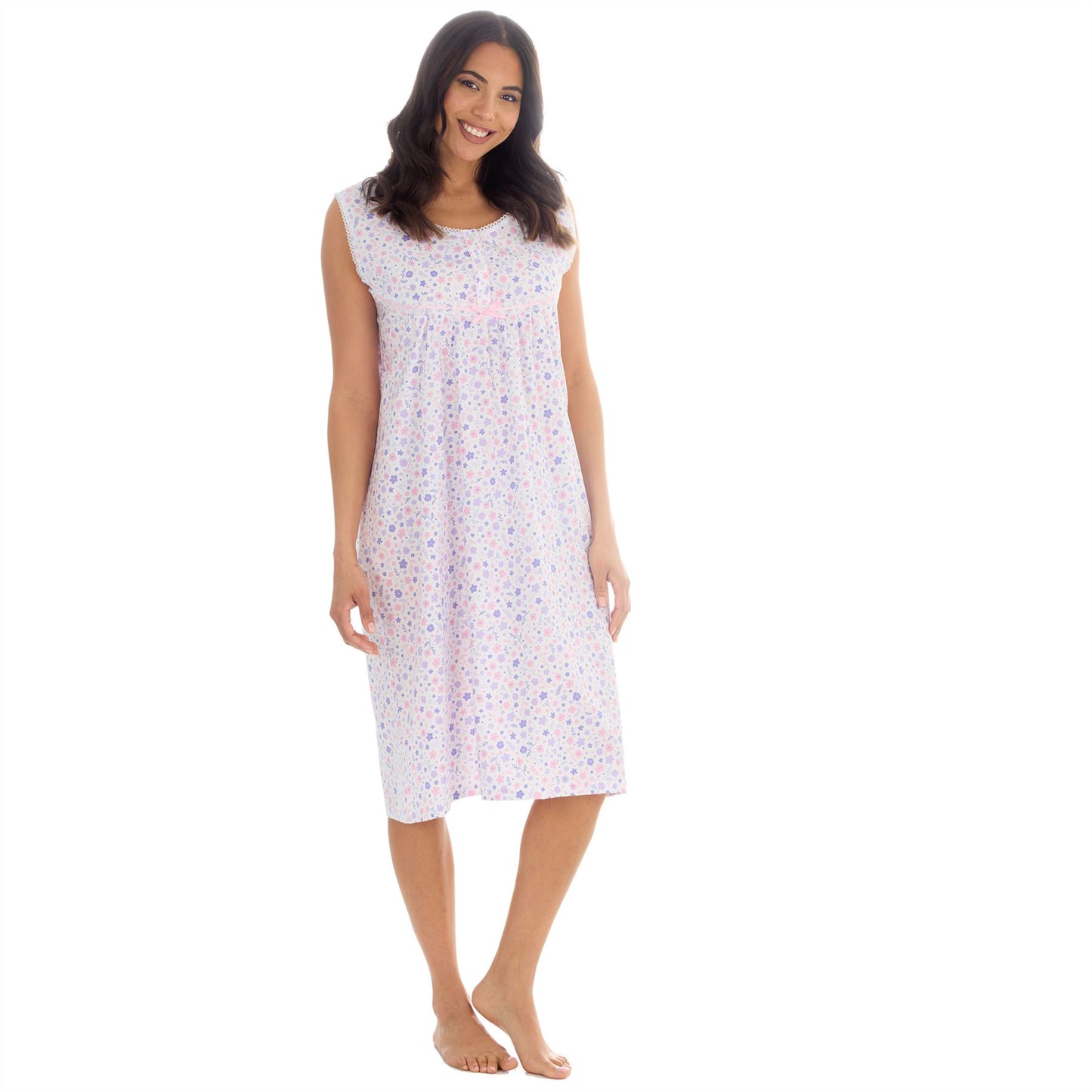 Countess Christie Sleeveless Woven Poplin Floral Nightdress - Purple/Pink