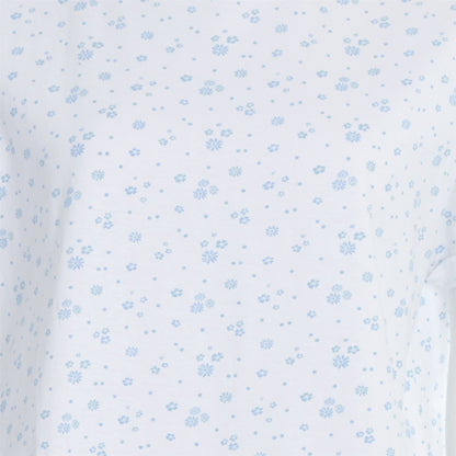Cottonique Short Sleeve Floral Nightdress - White/Blue