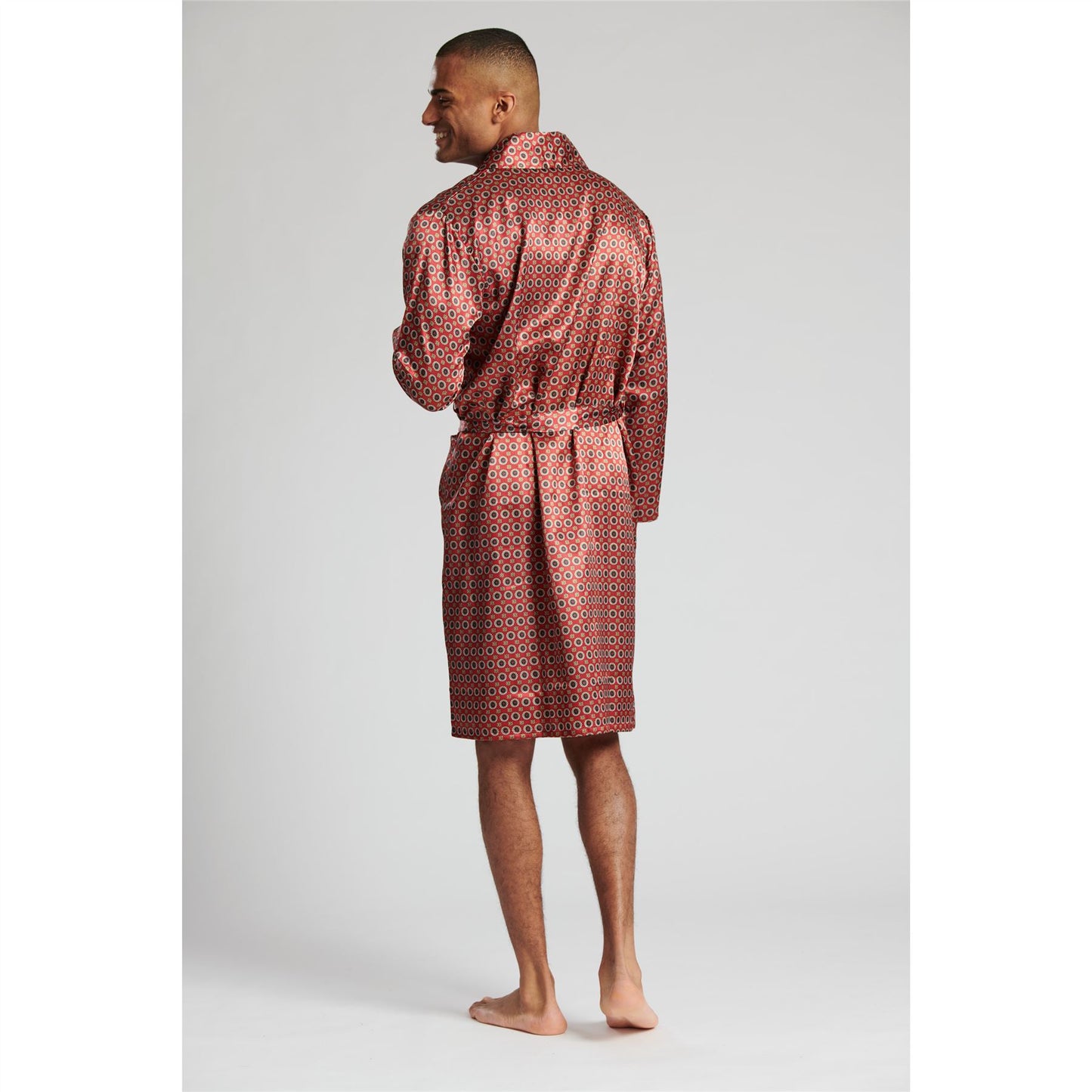 Loungeable Mens Patterned Satin Robe - Burgundy