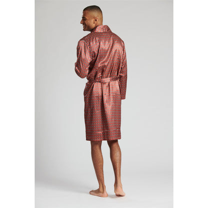 Loungeable Mens Patterned Satin Robe - Burgundy