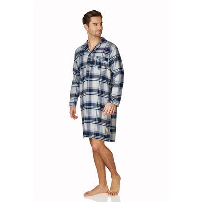 Haigman Mens Brushed Cotton Nightshirt - Grey/Blue Check