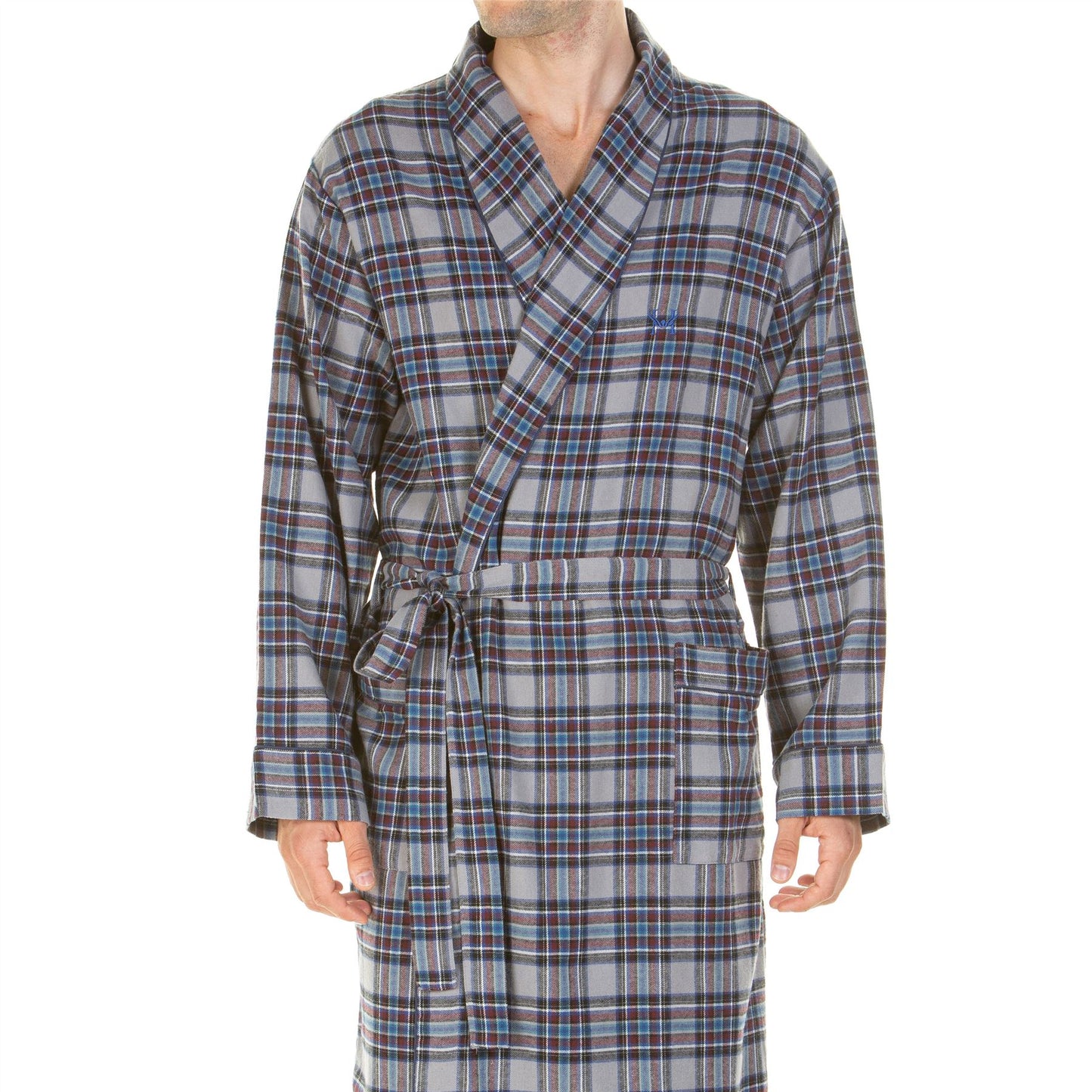 Haigman Mens Brushed Cotton Robe - Grey Check