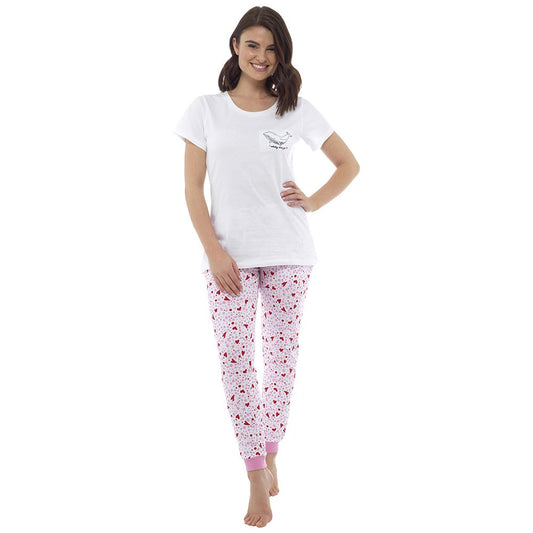 Foxbury Womens I Whaley Love You Pyjama Set - White/Pink