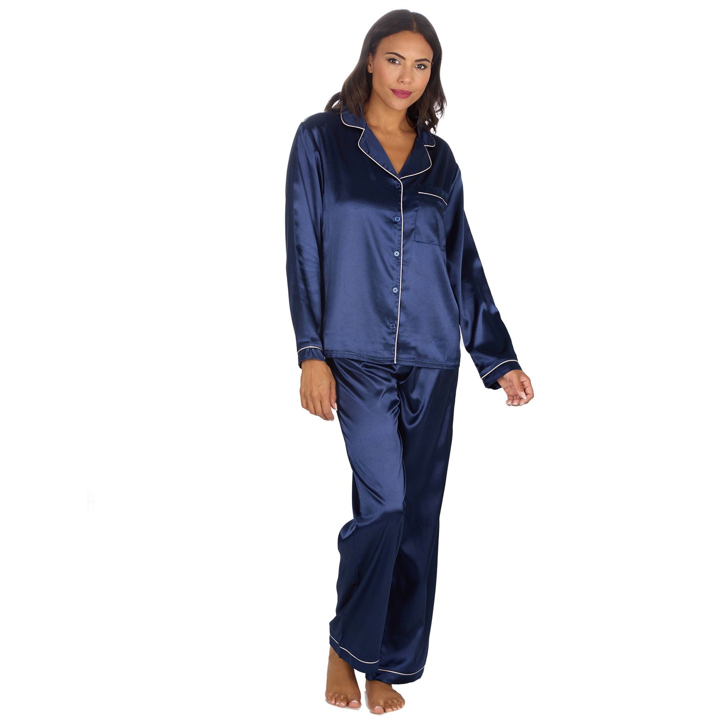 Slumber Party Womens Satin Pyjamas - Navy