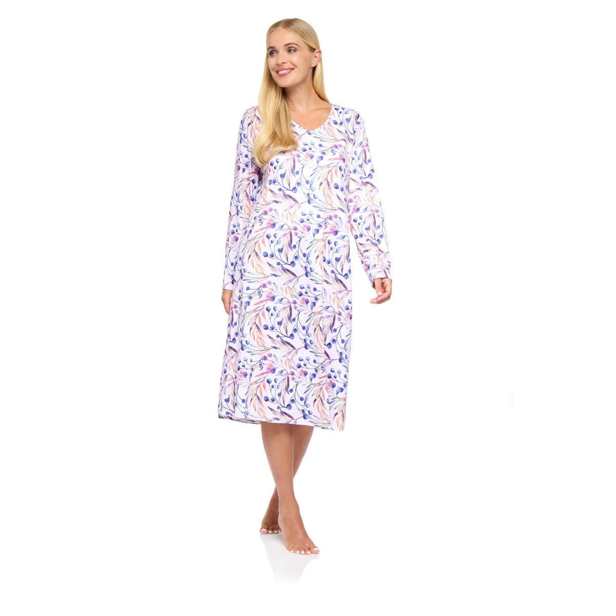 La Marquise Womens 'Berried Treasure' Long Sleeve Jersey Nightdress - Mauve La Marquise
