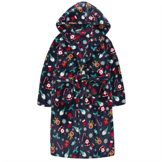 Slumber Party Kids Fleece Christmas Robe - Navy