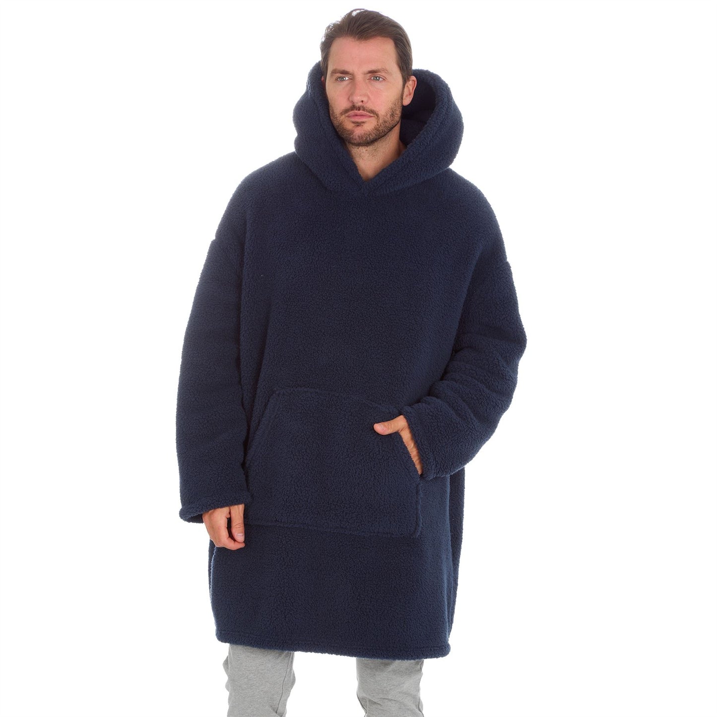 Huggable Hoodie Mens Borg Fleece Oversized Hoodie - Navy