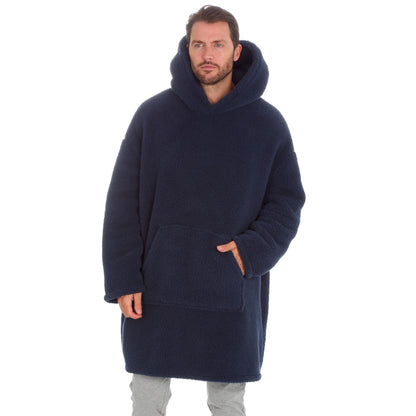 Huggable Hoodie Mens Borg Fleece Oversized Hoodie - Navy