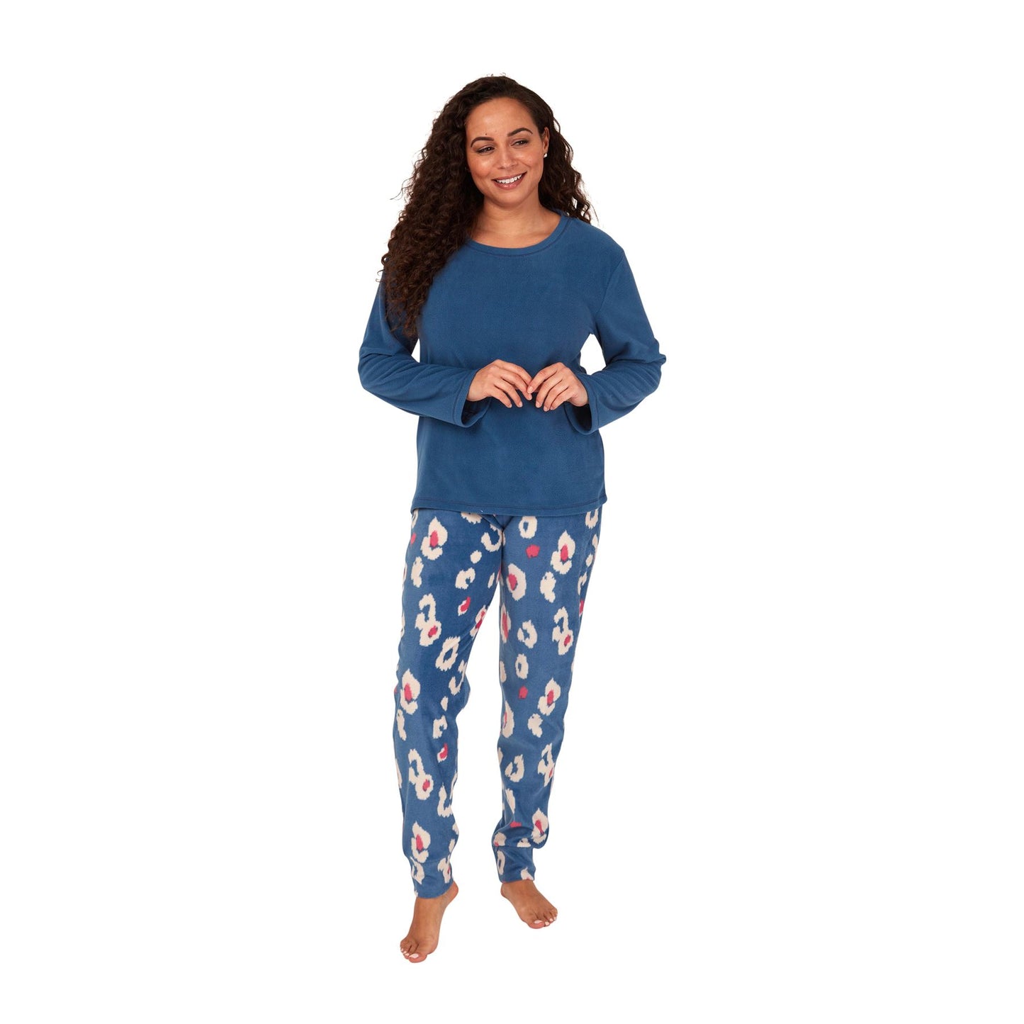 Indigo Sky Womens Animal Print Fleece Pyjama Set - Ocean Blue