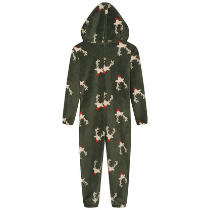 Nifty Kids Reindeer Fleece Onesie - Green