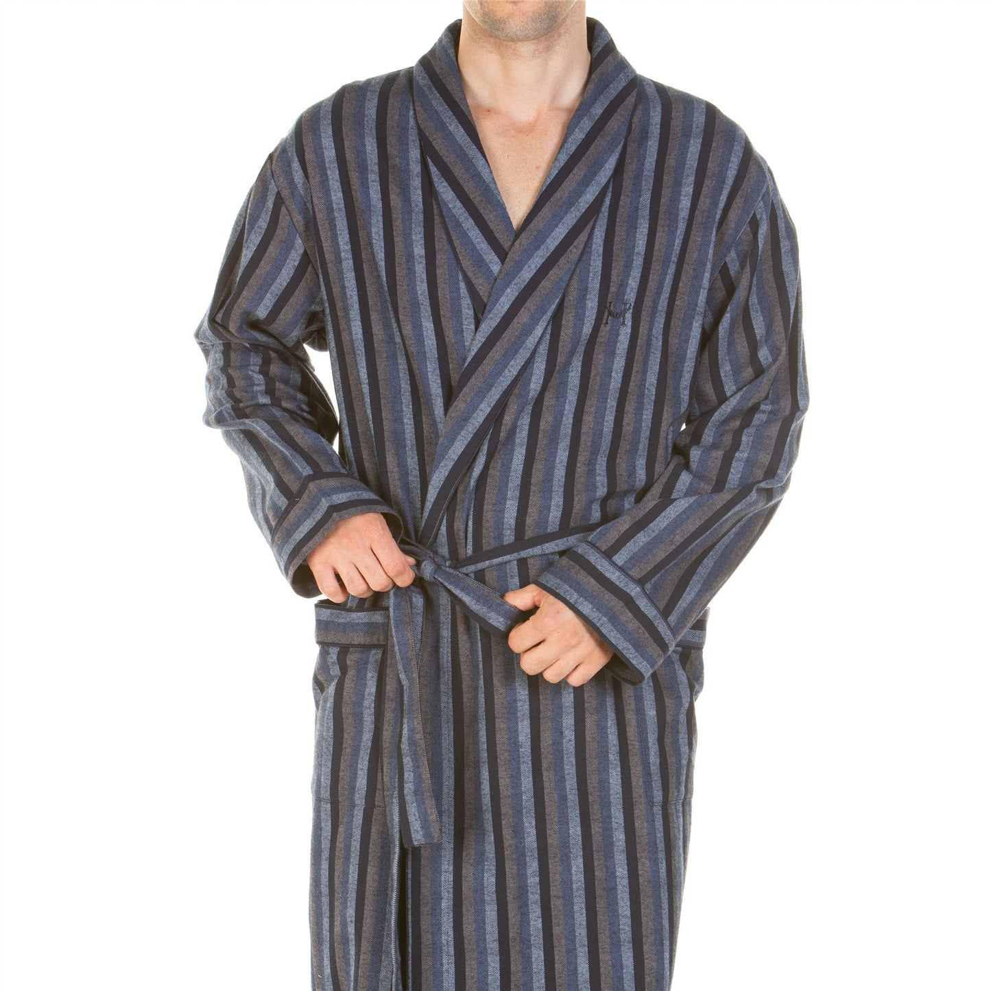 Haigman Mens Brushed Cotton Robe - Blue Stripe