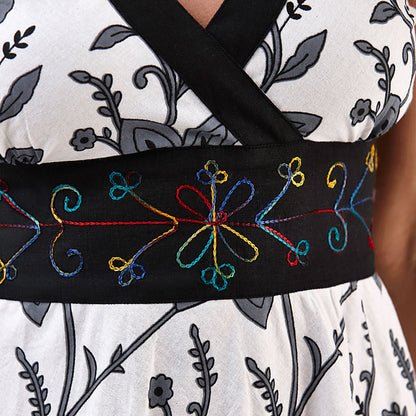 Pistachio Patterned Crossover Dress - Black